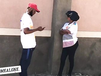 Nigerian female with a huge rump takes a rock-hard schlong in her backside while on the street