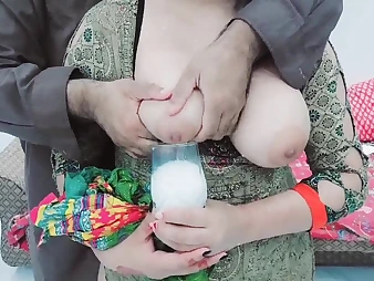 Pakistani Tailor gulps beside his big-titted client's doting milk before drilling their way tight booty with clear Hindi audio