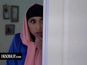 Observe hijab-wearing Arab teenage Penelope Forest get her taut vag wrecked by principal professor and get a jizz facial cumshot